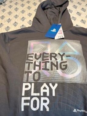 Sony Gray Hoodie with Holographic Grid PlayStation Graphic